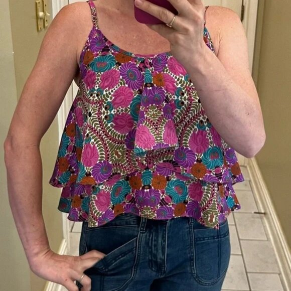 Show Me Your MuMu floral print ruffle spaghetti stap blouse size small - Picture 2 of 5